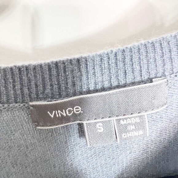 Vince Sweater Womens Small 100% Cashmere Striped Cream Neck Blue Gray Cream - Picture 7 of 8